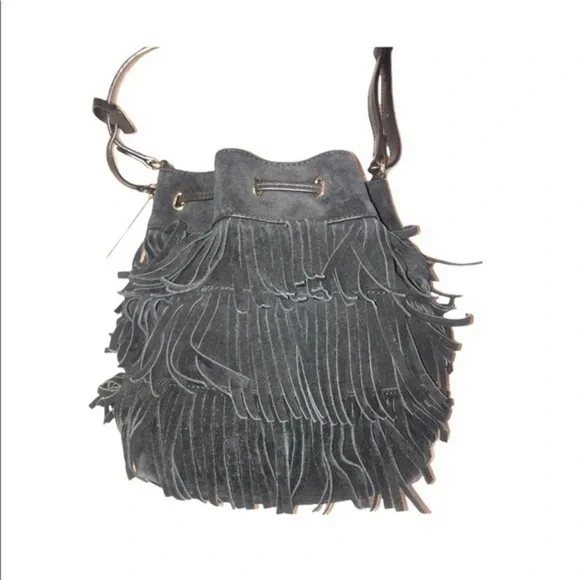 Vince camuto Joni suede leather fringed drawstring bag